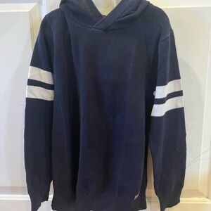 H&M Navy Hoodie Sweater with White Sleeve Stripes
